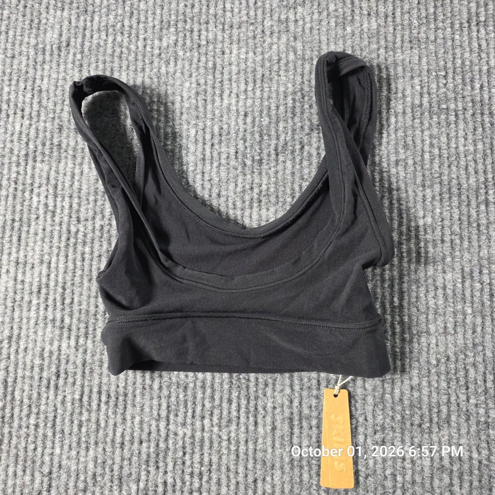 Skims Cotton Rib Bralette Onyx Black Scoop Neck Bra BR-SCN-1631 XXS NWT